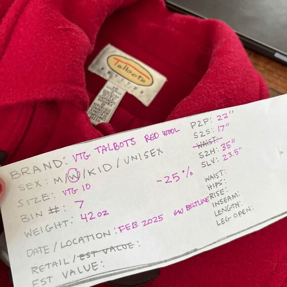 VTG Talbots Red Wool Duffle Coat Horn Toggle Jacket Lined Size M - Picture 10 of 10